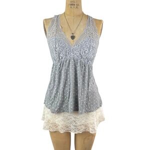 Coquette Babydoll Top Polka Dot Lace Racerback Sz M Soft Girl Dollcore Romantic